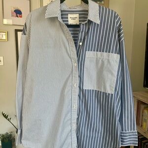 Blue Striped Abercrombie Oversized Poplin Shirt
